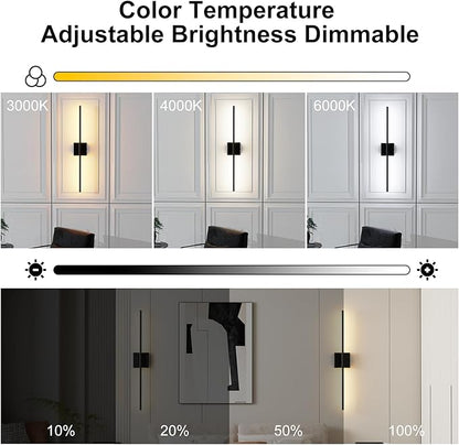 Shineled Wall Sconces Set of 2, 29'' Battery Wall Sconce with Remote Control, 350° Black Rotatable Dimmable Wall Lamp, Wireless Wall Lights for Bedroom, Living Room