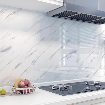 Glossy Marble Contact Paper White Peel and Stick Wallpaper Marble Wallpaper Self-Adhesive Removable 15.7"x197" Wall Paper for Cabinets Bathroom Waterproof Wallpapers Modern Decorative