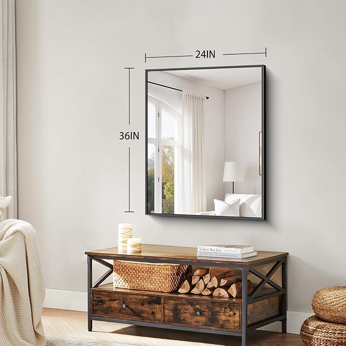 Koonmi Black Framed Bathroom Mirror - Shatterproof 36