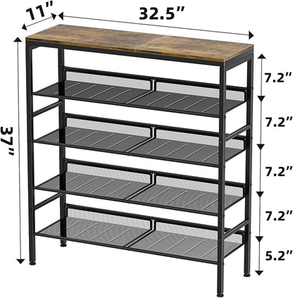 Shoe Rack for Entryway, 5 Tier Shoe Rack Organizer with Storage Shelves and Spacious Top, Rustic Brown