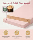 Nursery Book Shelves for Wall Set of 3, Pink Natural Wood Bookshelf Wall Decor, Small Floating Shelf Organizer for Kids Room, Bedroom, Kitchen Spice Rack