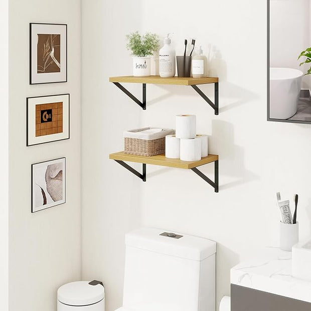 Axeman Deep Floating Shelves | 16 Inch Oak Wall Shelves Set of 2 | 10 Inch Deep Wood Floating Shelves for Wall | 16" W x 10" D Oak Shelves for Living Room Bathroom Kitchen