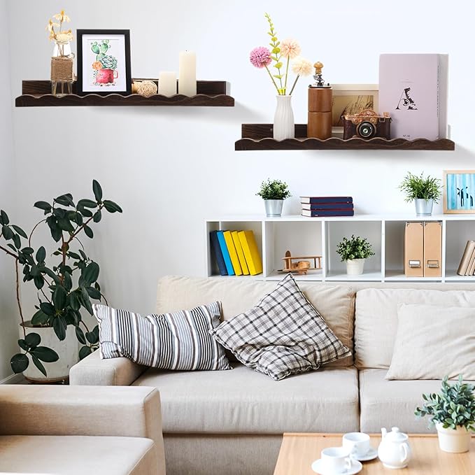 Suzile 2 Pcs Scalloped Shelves Wall Floating Shelves Set for Room, Bathroom, Bedroom, Cute Room Decor Aesthetic and Books, Toys, Photo Frames Storage(23