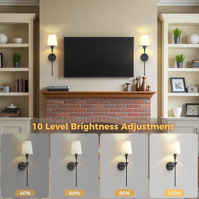 DORESshop Battery Operated Wall Sconce Set of 2, Wireless Wall Light Easy to Install, 7 Color Rechargeable Wall Sconces, Sconce Wall Decor Set of 2 for Bedroom, Living Room, Matte Balck, 24.3in