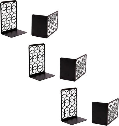 Geomod 3D Cube Black Metal Bookends Decorative for Heavy Books - Sturdy Boho Book Stops - Minimal Book Shelf Stopper - Durable Office Bookends - Weighted Metal Book Holders - 7x4.75 Inches - 3 Pair