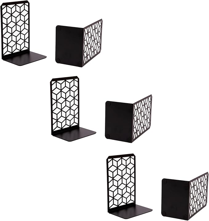 Geomod 3D Cube Black Metal Bookends Decorative for Heavy Books - Sturdy Boho Book Stops - Minimal Book Shelf Stopper - Durable Office Bookends - Weighted Metal Book Holders - 7x4.75 Inches - 3 Pair