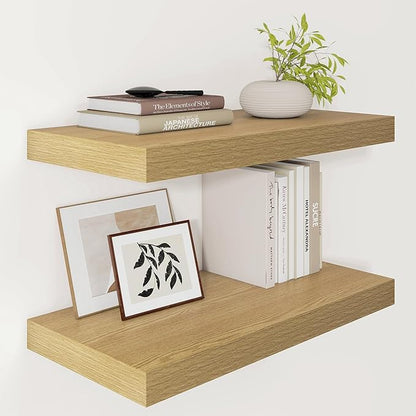 Vivelove 12 Inch Deep Floating Shelves 24 inch Long, 24 x 12 Wide Display Shelves with Invisible Brackets, Shelf for Bedroom Bathroom Living Room Office Home, Modern Shelf Set of 2, Oak
