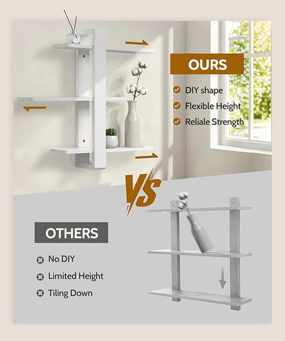 SUMGAR White Floating Shelves for Wall Mounted Shelving Unit All Pine Wood 3 Tier Large Shelf for Bedroom Living Room Office Bathroom Home Decoration Storage Plant Photo Display Modern 20in