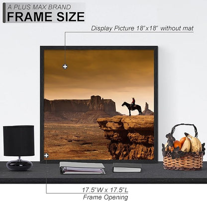 A PLUS MAX Square 18x18 Frame, Black Engineered Wood Picture Frame for 18 x 18 Picture Poster Photo, Light Weight 18 by 18 Frame with Wood-grain for Wall - 1 Pack/Black/18 x18