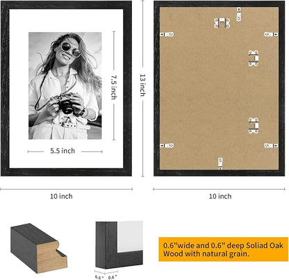 puthiac 9x12 Solid Oak Wood Picture Frame, Fits 6x8 with Mat or 9x12 Without Mat, Wall or Tabletop Display with Stand, Vertical or Horizontal, Plexi Front, 3 Pack, Black