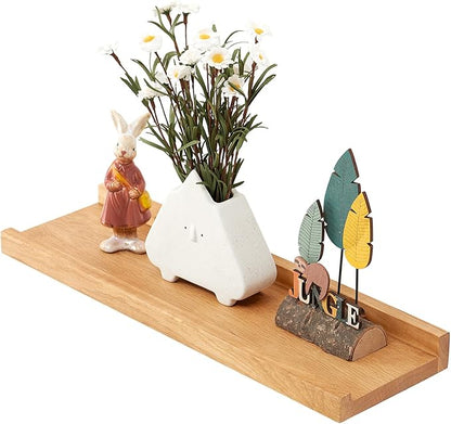 Oak Floating Shelves for Wall 20 Inch (Width 4"), Natural Wood Wall Shelves Display Picture Ledge Shelf for Living Room Bedroom Bathroom Kitchen Office Decor and Storage
