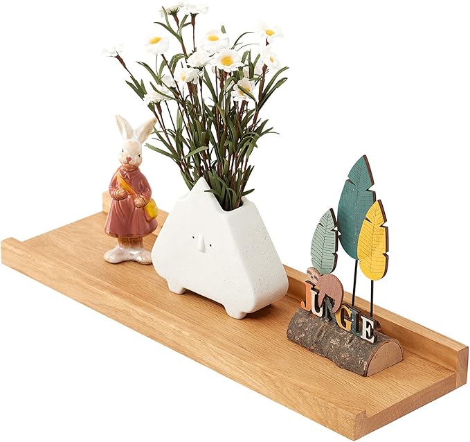 Oak Floating Shelves for Wall 20 Inch (Width 4"), Natural Wood Wall Shelves Display Picture Ledge Shelf for Living Room Bedroom Bathroom Kitchen Office Decor and Storage