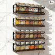 Doakhirmit Wall Mounted Spice Rack with 16 Hooks, Rustic Wood Spice Organizer Shelf for Stove Cabinet Pantry Door,Screw or Adhesive Hanging Spice Shelf,Wall Spice Rack in Kitchen and RV,4 Pack