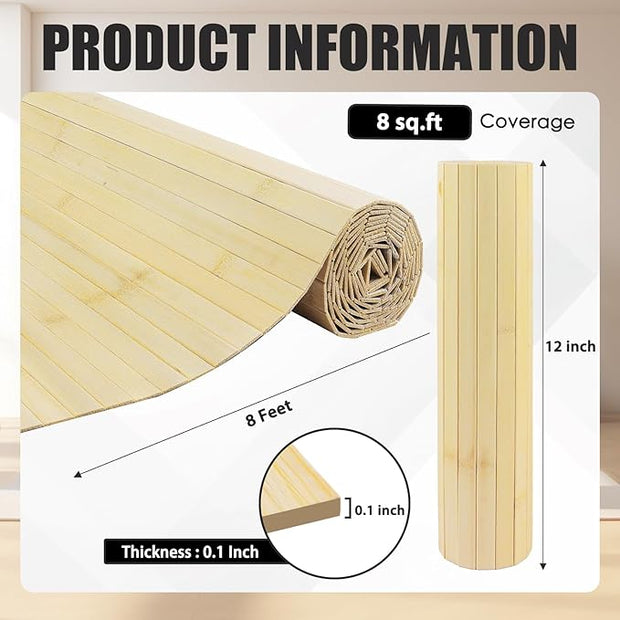 FONUNO Bamboo Wall Panel for Interior Decoration Bamboo Pole Wrap Roll Natural Wainscoting Paneling Decorative Wall Slat Covering for Living Room, Bedroom, Office (12 Inch x 96 Inch, Raw)
