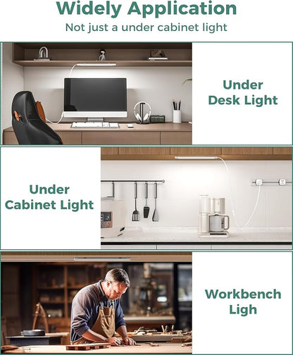 ASOKO 16 Inch Under Cabinet Lights,Plug and Play Under Counter Lighting,6000K Cool White with 700LM Bright,ETL Light Bar with ON/Off Switch for Kitchen,Under Desk,Workbench
