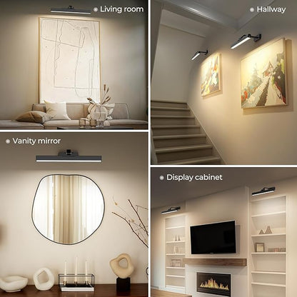 Picture Lights for Wall, Battery Operated Picture Light 16in Gallery Light for Paintings CCT Dimmable Recharging Battery Wall Light with Remote Control for Living Room Gallery Dartboard Art Bathroom