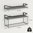 WOPITUES Floating Shelves with Wire Storage Basket, Bathroom Shelves Over Toilet with Protective Metal Guardrail, Wood Wall Shelves for Bathroom Organizers and Storage, Toilet Paper- Gray