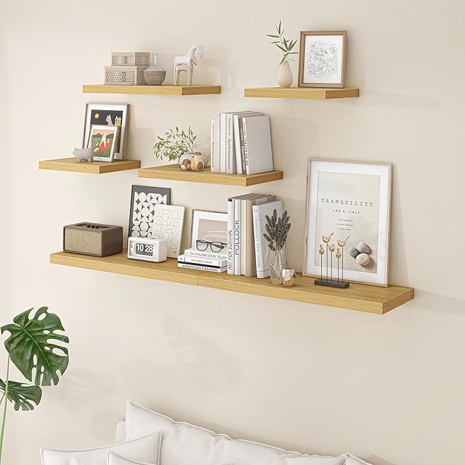 Fun Memories Floating Shelves - 2 Pack 12 Inch Rustic Wooden Wall Shelves - Extra Deeper & Thicker Wall Mounted Storage Shelf for Living Room, Kitchen, Farmhouse - 16