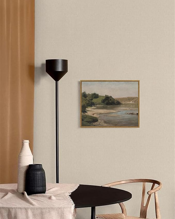 SHENIFY 11x14in Vintage Landscape Mountain River Decor for Bathroom Office Hallway Decor - Natural Framed