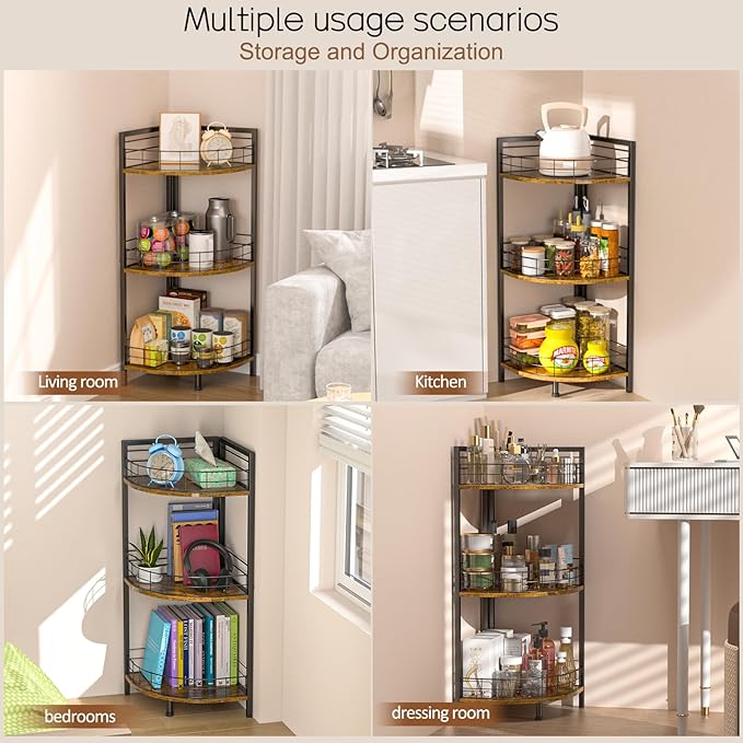 Bathroom Standing Shelf, 3 Tier Corner Stand, Free-Standing Shelf Units, Triangular Curved Corner Shelf Stand for Small Space, Ideal for Bathroom,Kitchen,Vanity Storage and Organizer