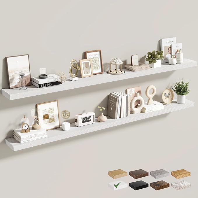 72 Inch Floating Shelves for Wall 2 Pack, 72" Wall Shelves for Books, Storage, Decor, Wall Mounted Floating Shelf with Invisible Brackets for Kitchen, Living Room, White