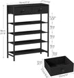 Shoe Rack, 5 Tier Shoe Organizer with 2 Drawers, Metal Shoe Storage for 16-20 Pairs of Shoes with Fabric Shelves and Wooden Top, Narrow Shoe Shelf for Closet Entryway Black