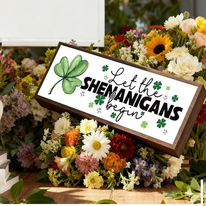 Funny St. Patrick's Day Decor, Funny St Patricks Day Decorations, Irish Holiday Decors, Home Decor for Desk Table Shelf, Let the Shenanigans Begin Sign, 9.5x3.1x1 inches