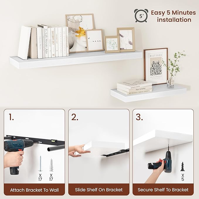 Vivelove 24/36/48/55 Inch Floating Shelves for Wall, 12 Deep Shelves for Room Wall Mounted, 2