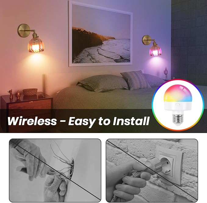 Vintage Wall Sconce Set of Two, Battery Operated Wall Sconce with Amber Tulip Glass Lampshade Rechargeable Wall Light with Remote Control for Bedroom,Living Room, Hallway, Aisle