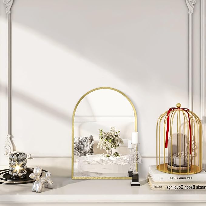 Arch Bathroom Mirror, Metal Frame Vanity Mirror, Dresser Mirror, Arch Decorative Mirrors for Living Room Bedroom Entryway Mantle 16