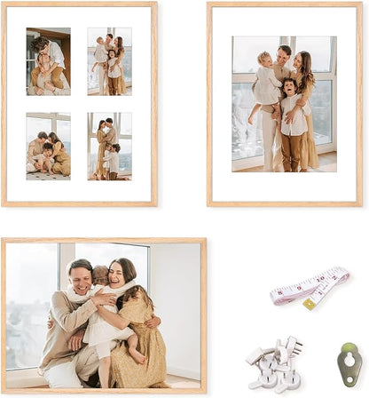 12x16 Picture Frame,OAK Wood Photo Frame 8.5x11 with Mat or 4x6 with 4 Mat with Perspex Glass for Vertical or Horizontal Wall Display for Photo, Christmas Gift,Set of 3
