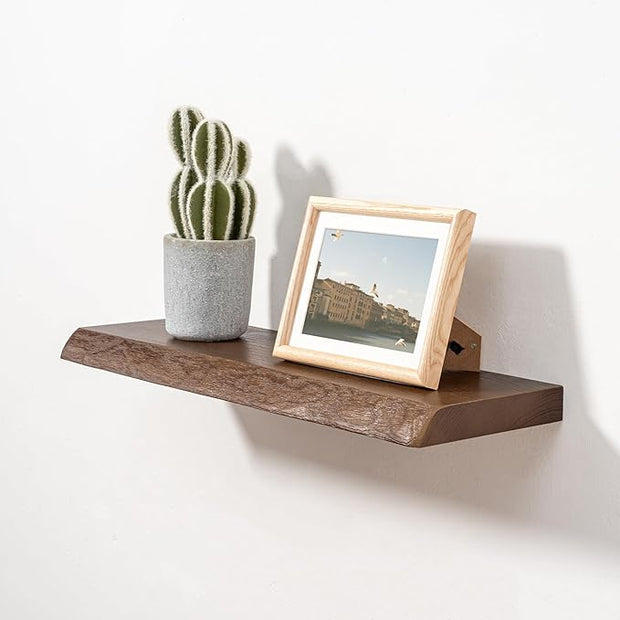 Axeman 24" Solid Wood Floating Shelves for Wall Decor, USA-Sourced Rustic Ash Wood Live Edge Shelf with Upgraded Heavy Invisible Bracket, Wall Mounted Shelf for Kitchen Bathroom Living Room, Walnut
