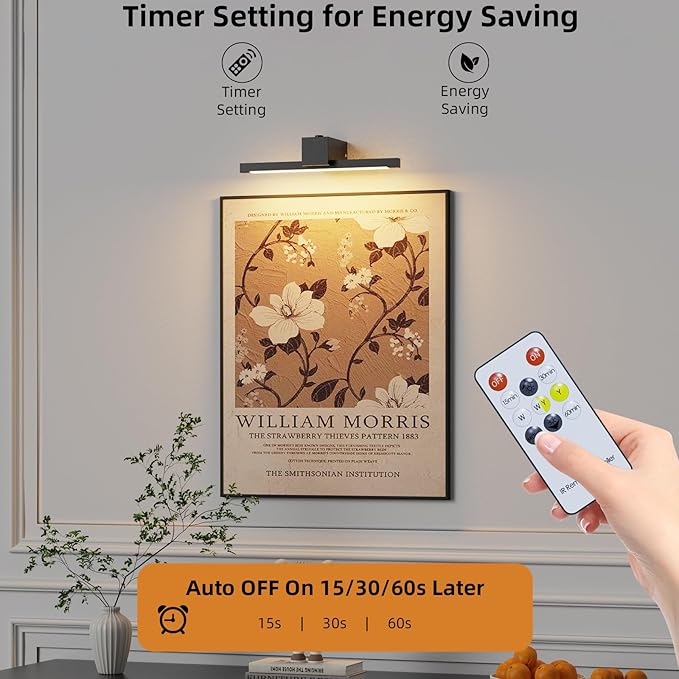Picture Lights for Wall,Battery Operated Art Light,12in Gallery Light for Paintings,3CCT Dimmable,Metal Finish Recharging Battery Wall Light with Remote Control for Pictures Display(Black)