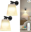 Battery Operated Wall Sconce Set of 2,Gold Rechargeable Wall Lights with Lampshade Dimmable RGB Bulbs and Remote,15 Colors Wireless Wall Lamps for Bedroom Living Room (Black)