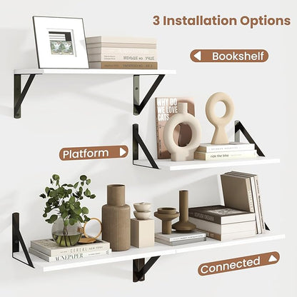 Axeman White Floating Shelves for Wall, 16''W x 8''D Floating Shelves Set of 2, 8 Inch Deep Wall Shelves for Bookshelf Living Room Bedroom Home Office Bathroom