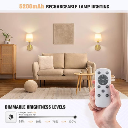 VOLISUN Battery Operated Wall Sconce Set of Two,Gold Wireless Sconces Set of 2 Rechargeable,Battery Operated Wall Lights for Bedroom Living Room Hallway(9 Colors)