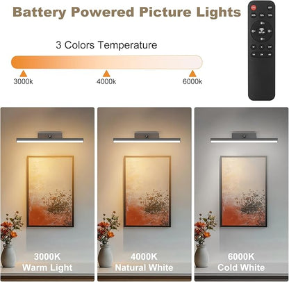 Tipace Dimmable Cordless Picture Light with Controller and Timer, Rechargeable 10000mAh Battery Wall Sconce for Wall Pictures, Gallery Artwork, Paintings, Portraits, Dartboards (Black)