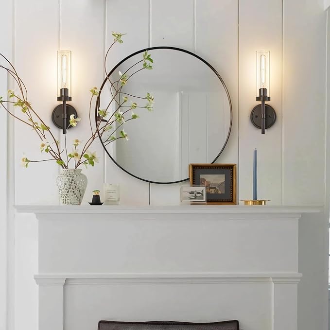Oil Rubbed Bronze Wall Sconces Set of Two, Bathroom Wall Sconces Vanity Lights with Clear Glass Shade, Modern Farmhouse Wall Mount Lights for Mirror Bedroom Living Room Stairwell Hallway