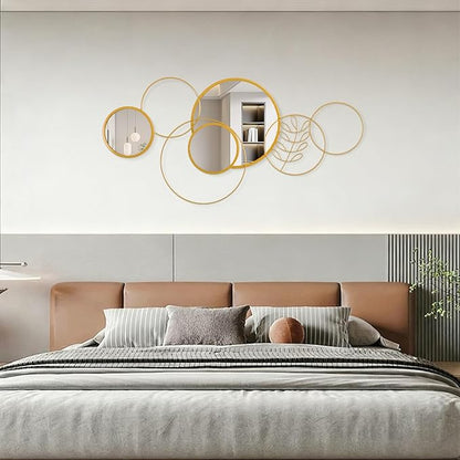 Golden Wall Mirror Set, Wall Mounted Metal Circle Mirror Set Modern Round Decorative Mirrors for Living Room Bedroom Bathroom Entryway 20x40 Inch Home Decor