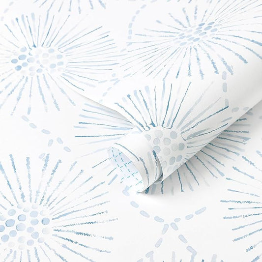 Boho Wallpaper Blue Wall Paper Peel and Stick Modern Blue and White Geometric Fireworks Contact Paper Renter Friendly Self-Adhesive Removable Bathroom Bedroom Laundry Room 17.3" × 78.7"