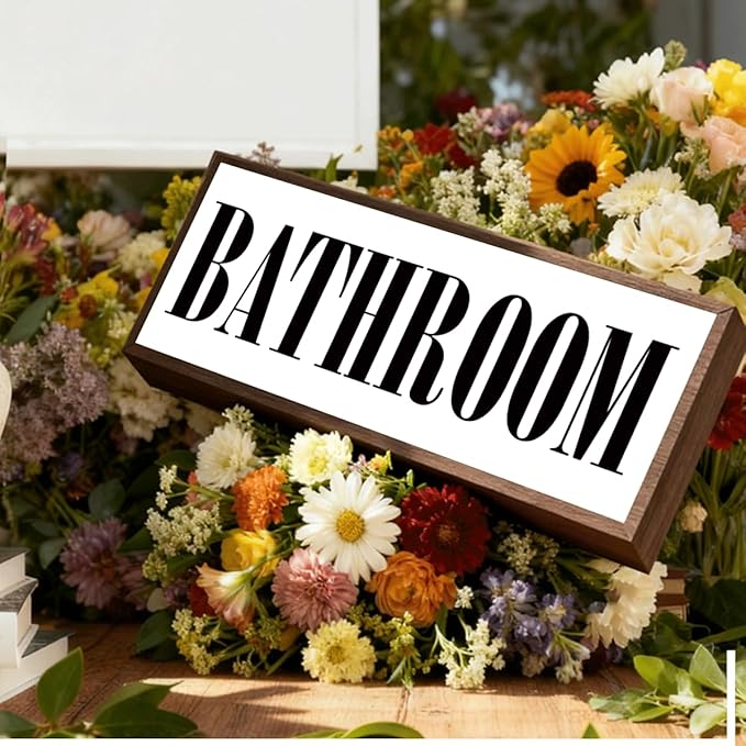 Bathroom Sign, Rustic Framed Wooden Box Sign, Decorative Wooden Plaques, Wall & Shelves Decor for Bathroom, Restroom Decoration for Home Office, Farmhouse Decor