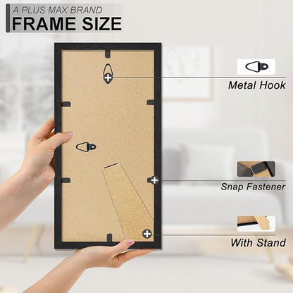 A PLUS MAX 5x11 Picture Frame Set of 2, Black Engineered Wood Frame for 5 x 11 Inch Picture Poster Photo, Light Weight 5 by 11 Frame with Wood-grain for Wall - 2 Pack/Black/5"x11"