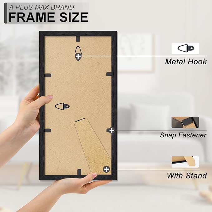 A PLUS MAX 5x11 Picture Frame Set of 6, Black Engineered Wood Frame for 5 x 11 Inch Picture Poster Photo, Light Weight 5 by 11 Frame with Wood-grain for Wall - 6 Pack/Black/5"x11"
