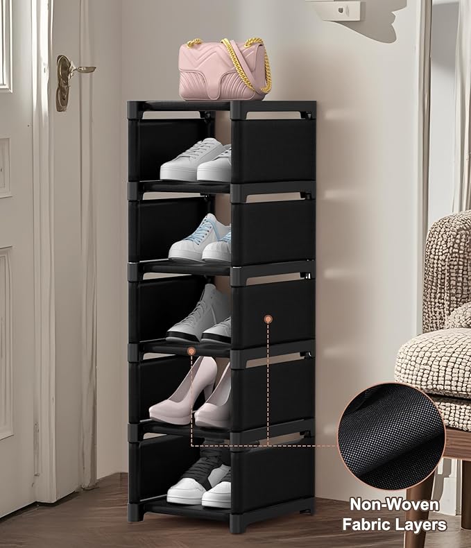 6-Tier Narrow Shoe Rack, Vertical Small Space Shoe Organizer, 9.84