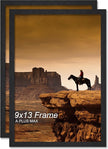 A PLUS MAX 9x13 Picture Frame Set of 2, Black Engineered Wood Frame for 9 x 13 Inch Picture Poster Photo, Light Weight 9 by 13 Frame with Wood-grain for Wall - 2 Pack/Black/9