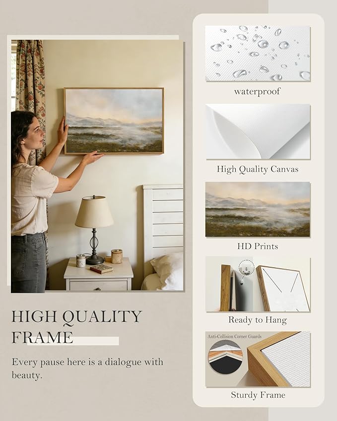 SHENIFY Landscape Framed Canvas Wall Art 16x24in Large Vintage Dusk in The Forest Classic Paints Farmhouse Bathroom Office Decor - Natural Framed
