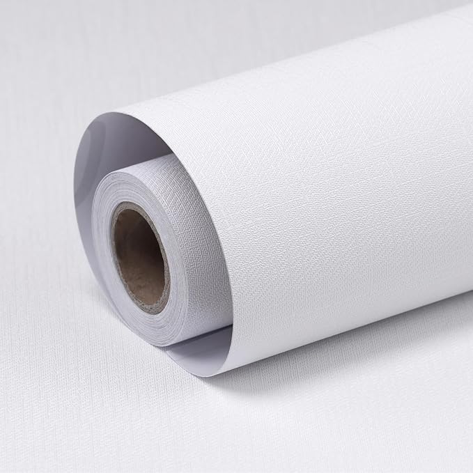Amiya White Peel and Stick Wallpaper Solid Color Textured Contact Paper Pure White Self Adhesive Wallpaper Matte Removable Wall Paper Decorative Walls Decal Vinyl Roll A Set of15.7×236"
