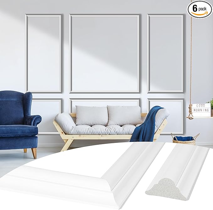 Sunnyglade 6 Frame Pre-Cut Wall Molding kit, Ready to Assemble Wainscoting Panels for Interior Wall Décor, Bedroom Living Room Office Accent Wall - Easy Installation with Glue (6)
