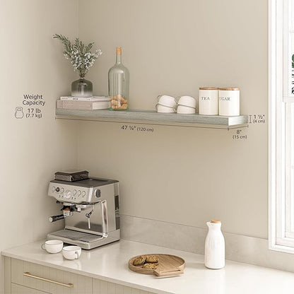 Ballucci Floating Shelf, 48" Wood Wall Shelf with Invisible Brackets for Bathroom, Living Room, Bedroom, Kitchen, Nursery, 8" Deep, Rustic Gray