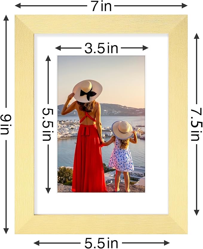 Vittanly 6x8 Picture Frames Set of 9, Shatter Resistant Plexiglass, Display 4x6 Pictures with Mat or 6x8 without Mat, Photo Frames for Wall or Tabletop, Engineered Wood, Gold